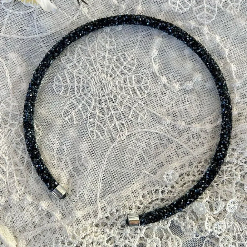 Black Pave Crystal Headband or Collar Necklace
